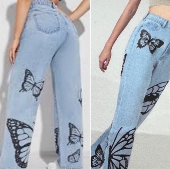 Simple Society butterfly wide leg baggy jeans size 7/ 28 - Picture 3 of 15